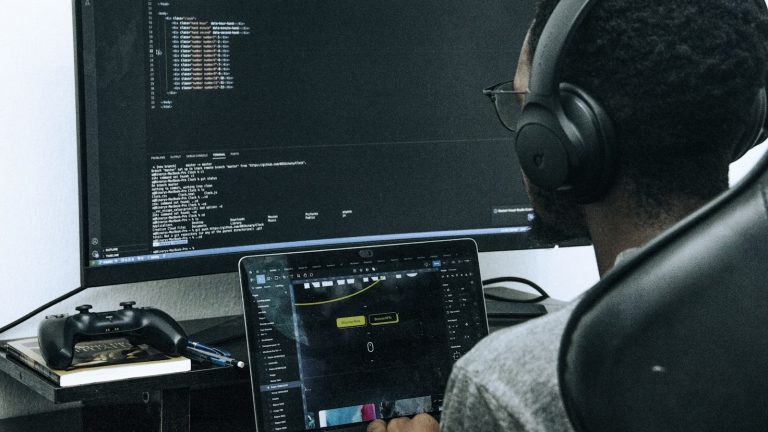 Developer workspace showing code, automation, and website strategy planning