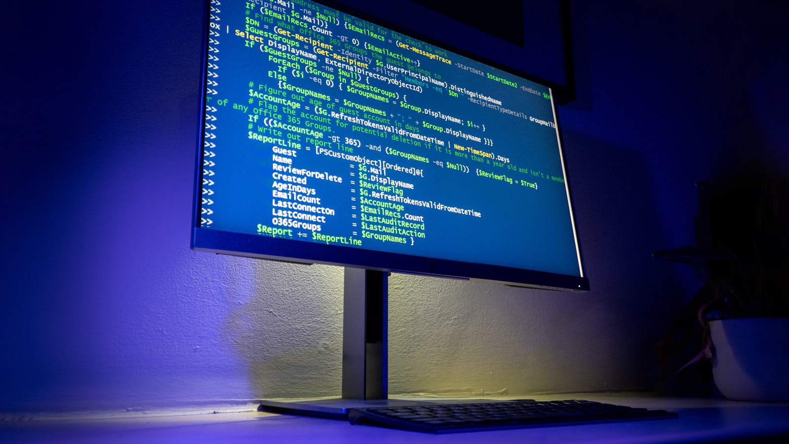Developer workspace with code and analytics dashboard