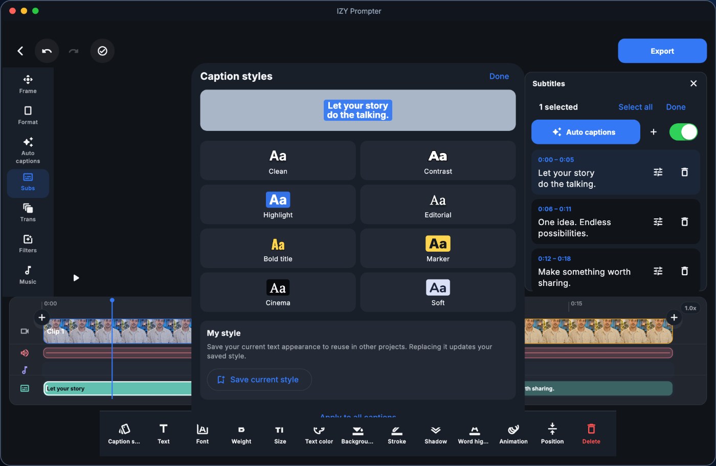 Mac / Osiem stylów napisów i własny preset