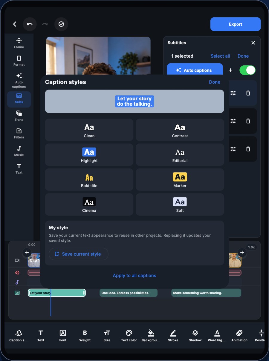 iPad / Osiem stylów napisów i własny preset