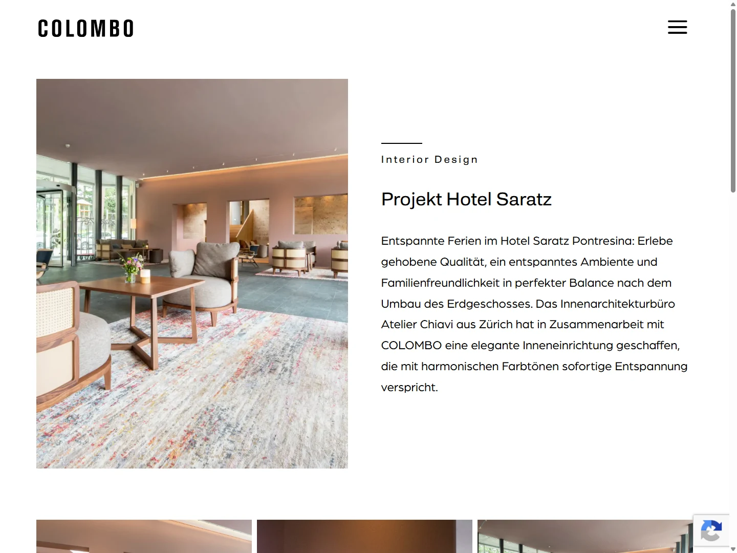Colombo la famiglia — Historia projektu — wprowadzenie do Hotelu Saratz i fotografia wnętrz.