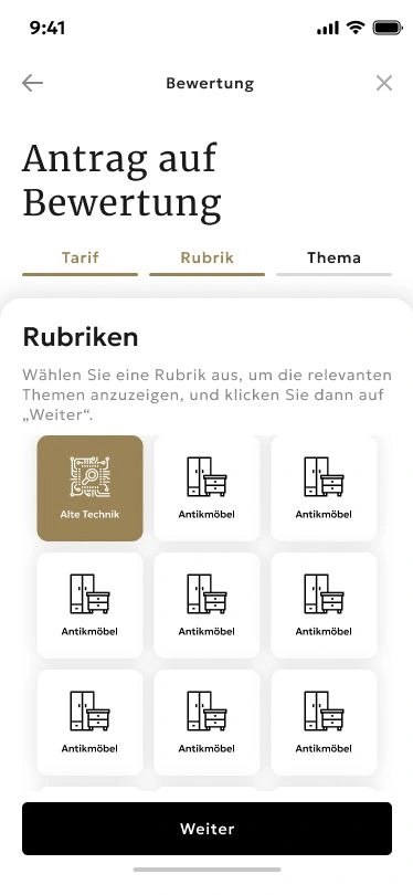 Вибір категорії предмета — оригінальний екран проекту Figma.
