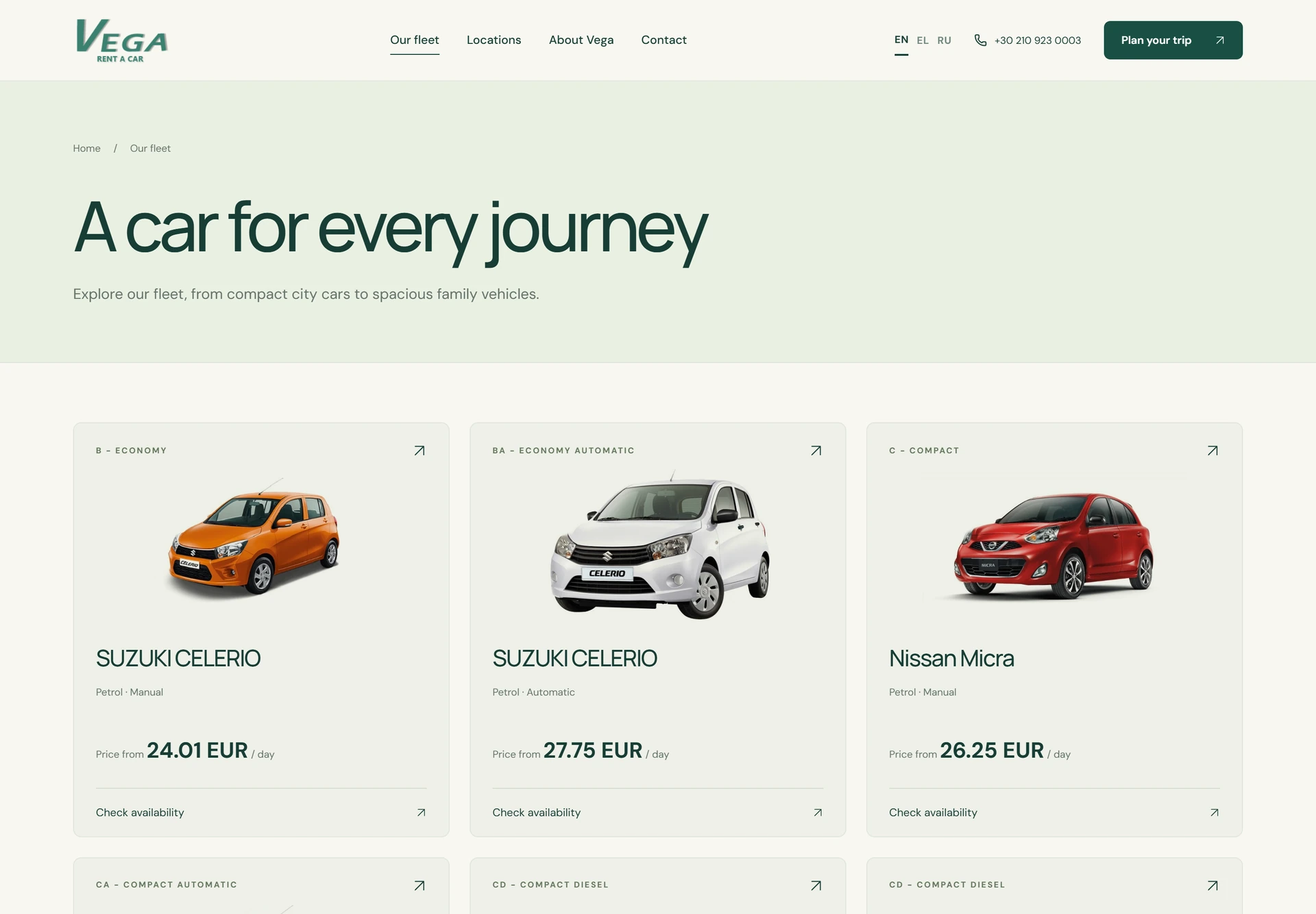 Vega Rent a Car — Katalog samochodów